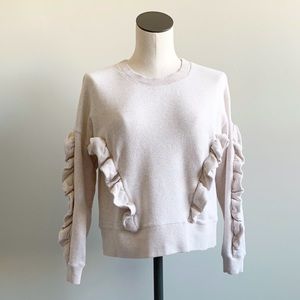 Madewell mile(s) Ruffled Crewneck Sweatshirt Heather Oatmeal Size XS